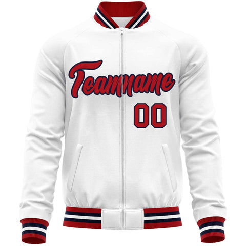 Custom White Red Classic Style Varsity Full-Zip Letterman Baseball Jacket