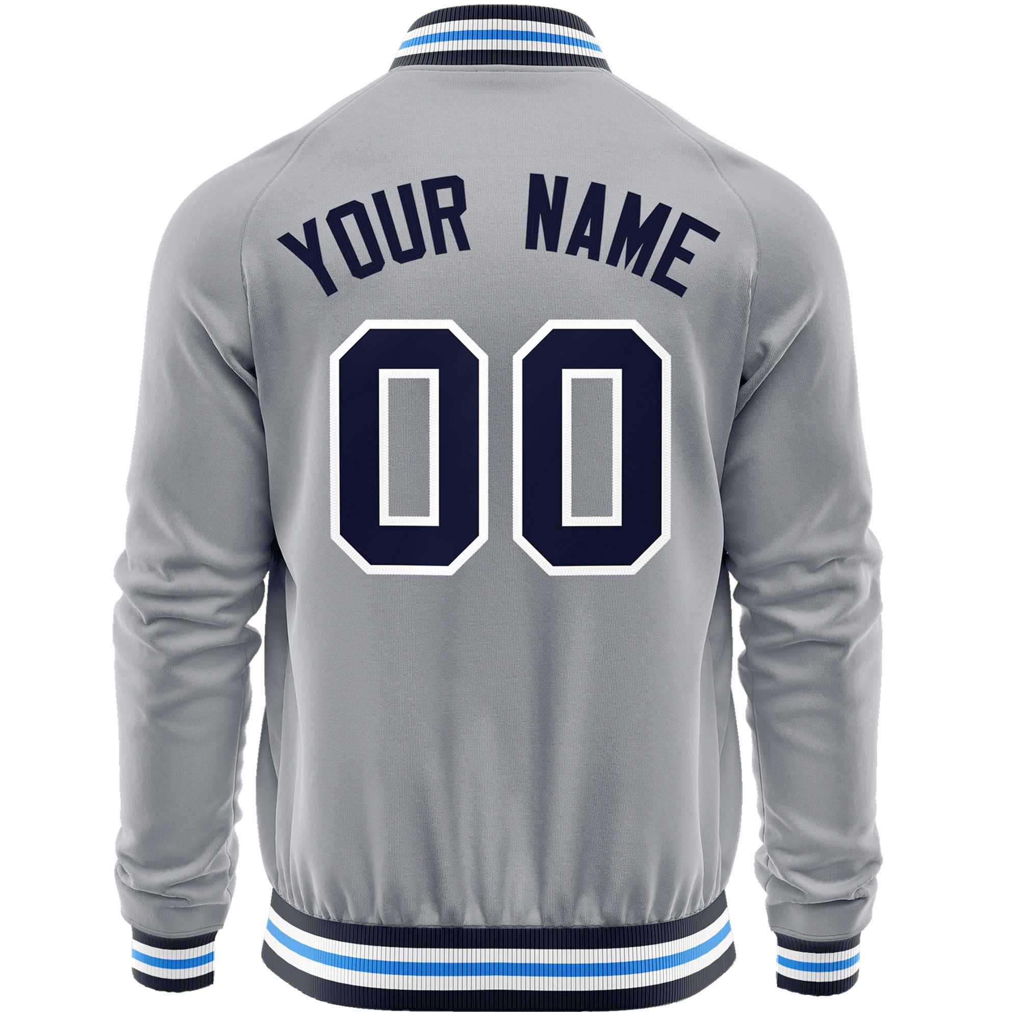 Custom Gray Navy Classic Style Varsity Full-Zip Letterman Baseball Jacket