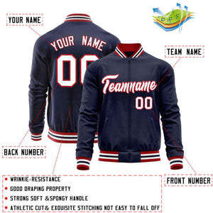 Custom Navy White Classic Style Varsity Full-Zip Letterman Baseball Jacket