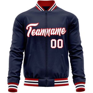 Custom Navy White Classic Style Varsity Full-Zip Letterman Baseball Jacket