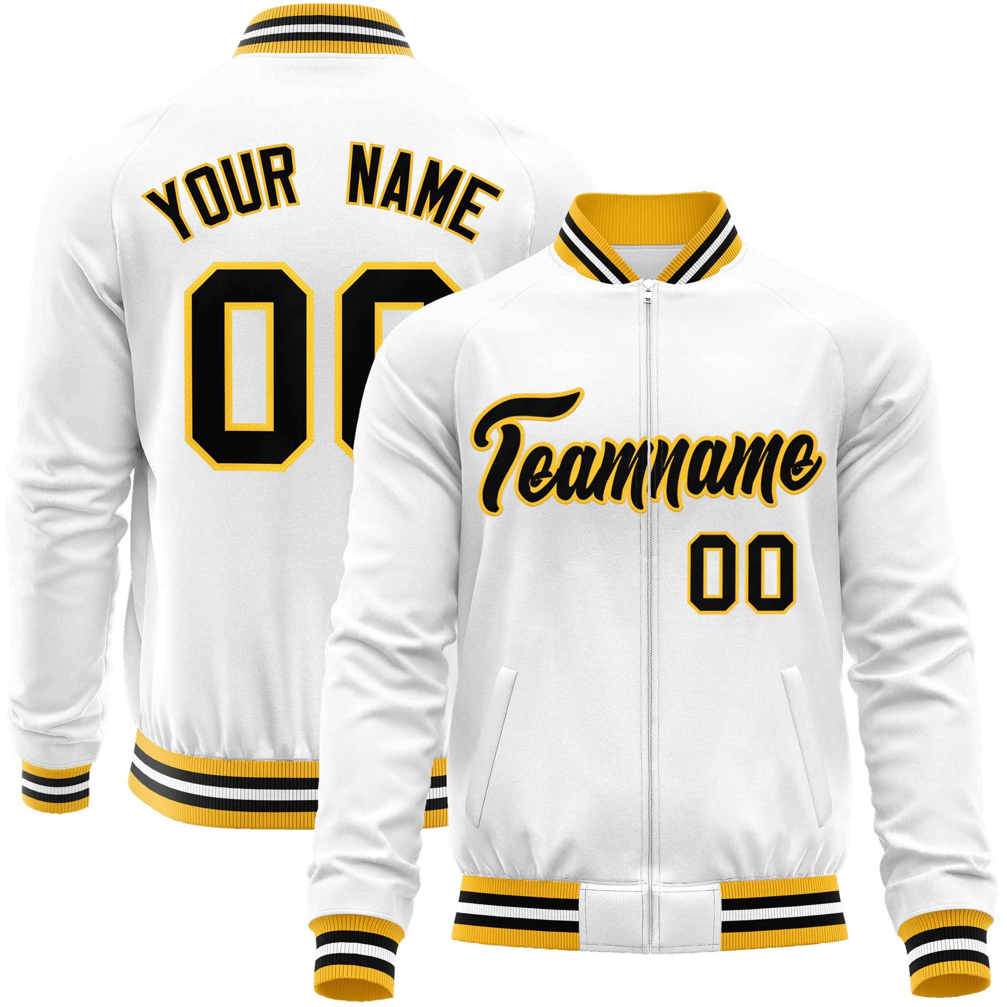 Custom White Black Classic Style Varsity Full-Zip Letterman Baseball Jacket