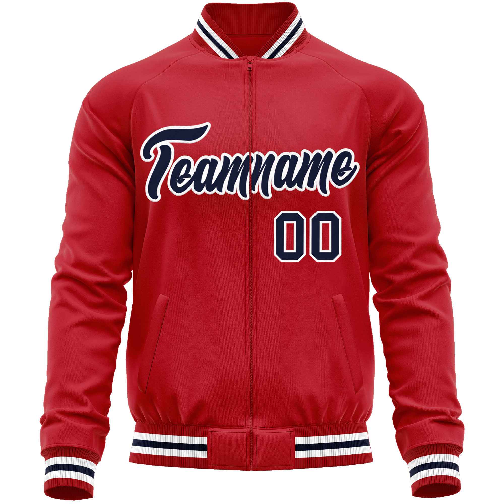 Custom Red Navy Classic Style Varsity Full-Zip Letterman Baseball Jacket