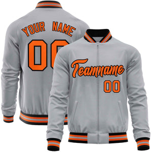 Custom Gray Orange Classic Style Varsity Full-Zip Letterman Baseball Jacket