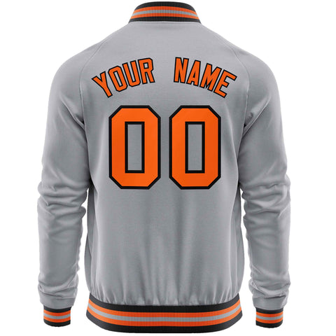 Custom Gray Orange Classic Style Varsity Full-Zip Letterman Baseball Jacket