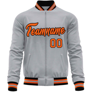 Custom Gray Orange Classic Style Varsity Full-Zip Letterman Baseball Jacket