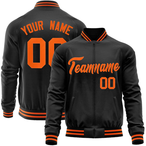 Custom Black Orange Classic Style Varsity Full-Zip Letterman Baseball Jacket