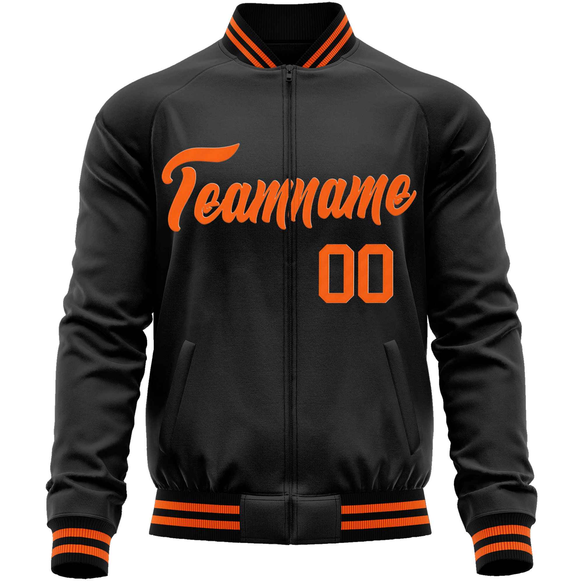 Custom Black Orange Classic Style Varsity Full-Zip Letterman Baseball Jacket