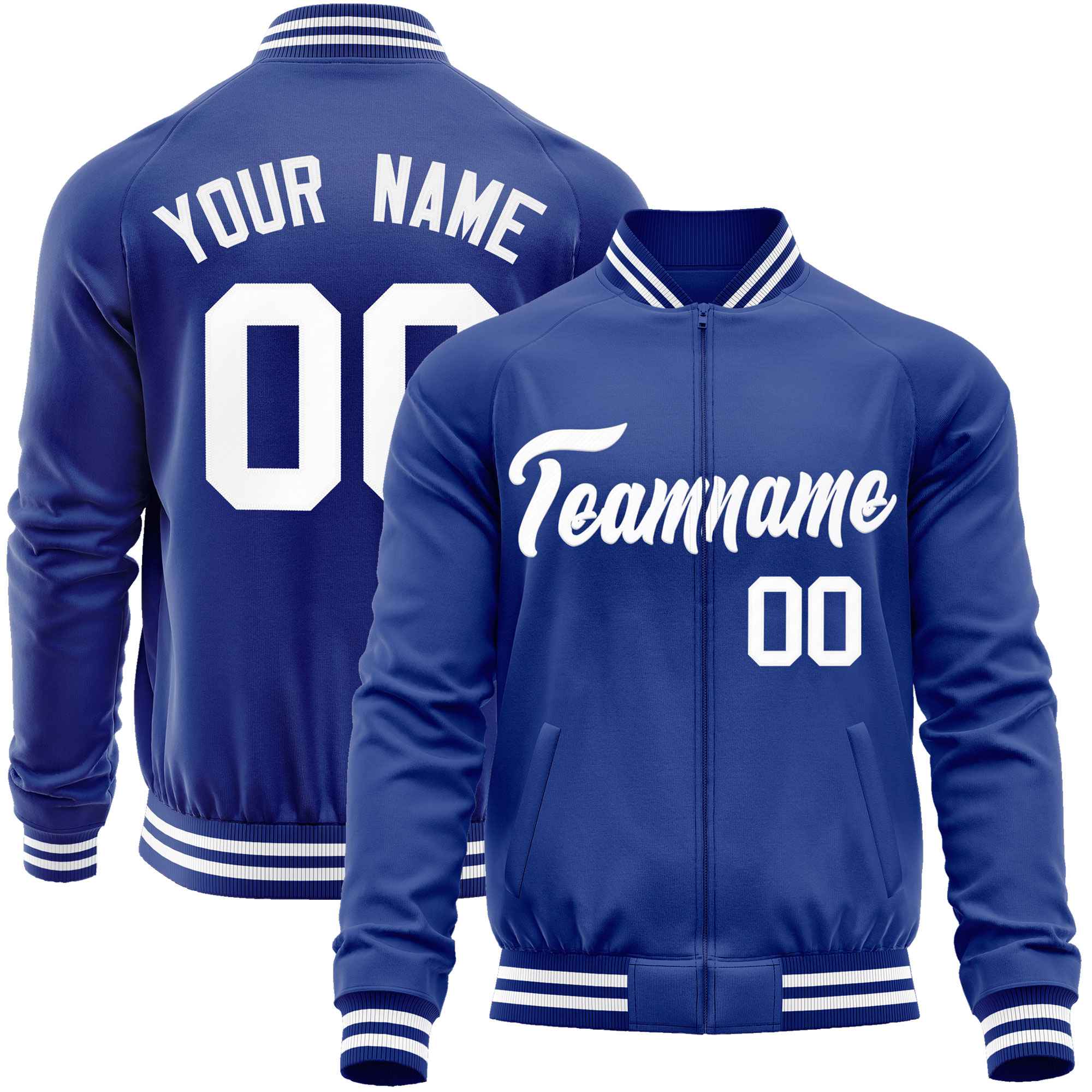 Custom Royal White Classic Style Varsity Full-Zip Letterman Baseball Jacket