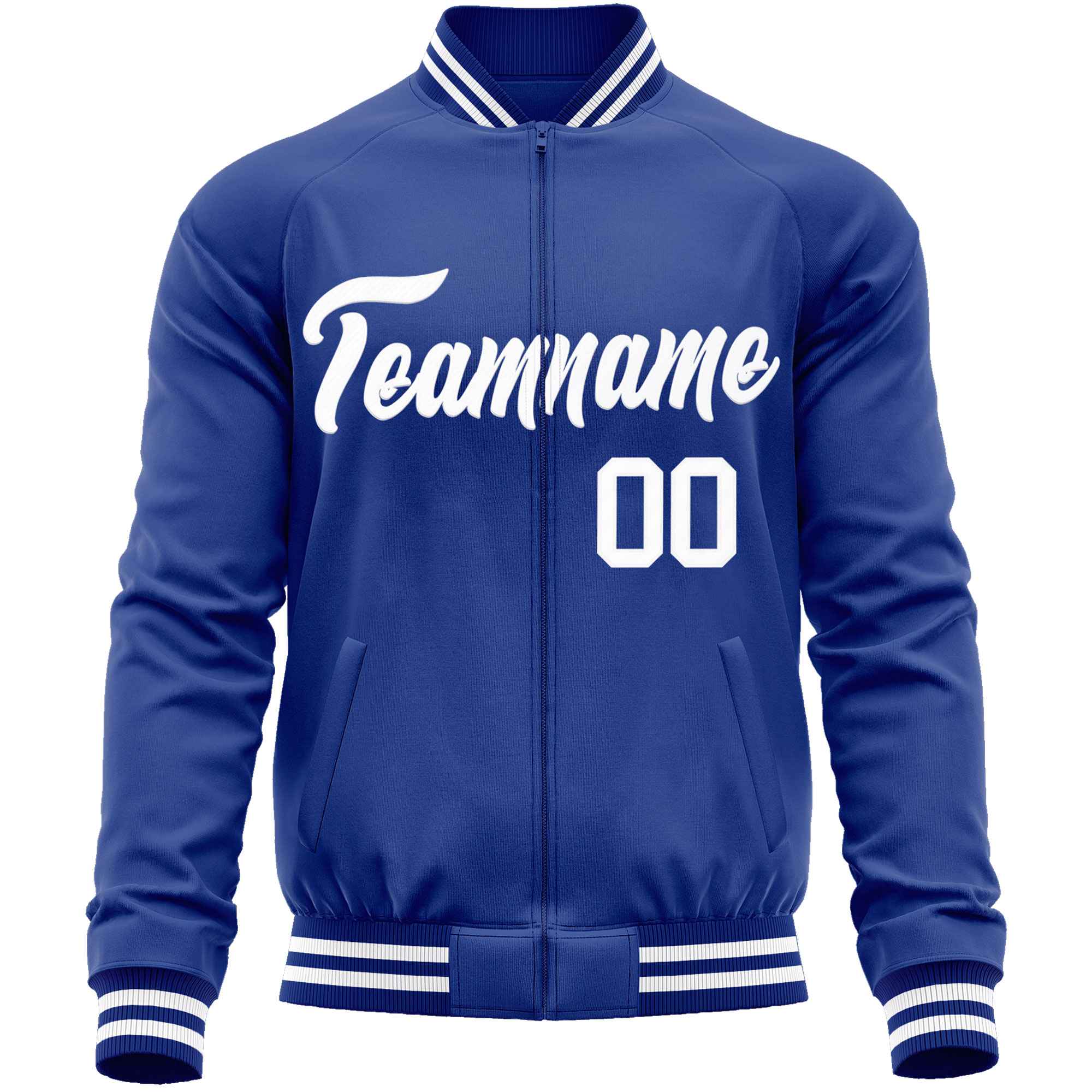 Custom Royal White Classic Style Varsity Full-Zip Letterman Baseball Jacket