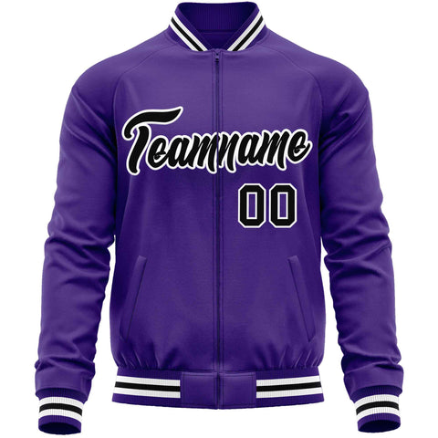 Custom Purple Black Classic Style Varsity Full-Zip Letterman Baseball Jacket