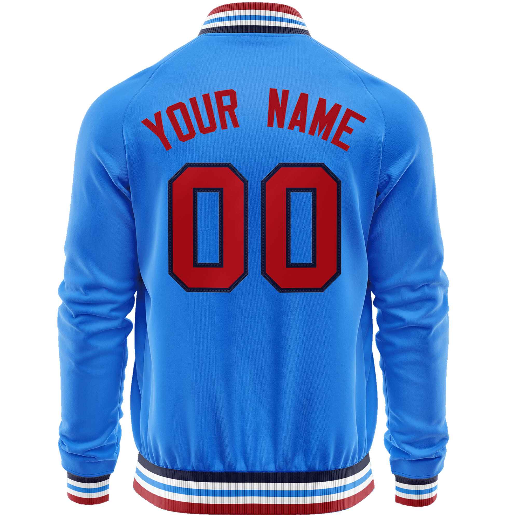 Custom Powder Blue Red Classic Style Varsity Full-Zip Letterman Baseball Jacket