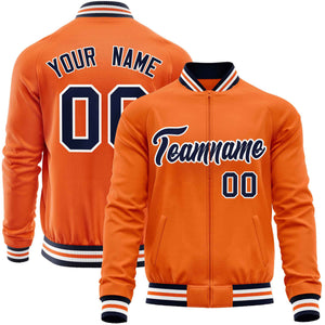 Custom Orange Navy Classic Style Varsity Full-Zip Letterman Baseball Jacket