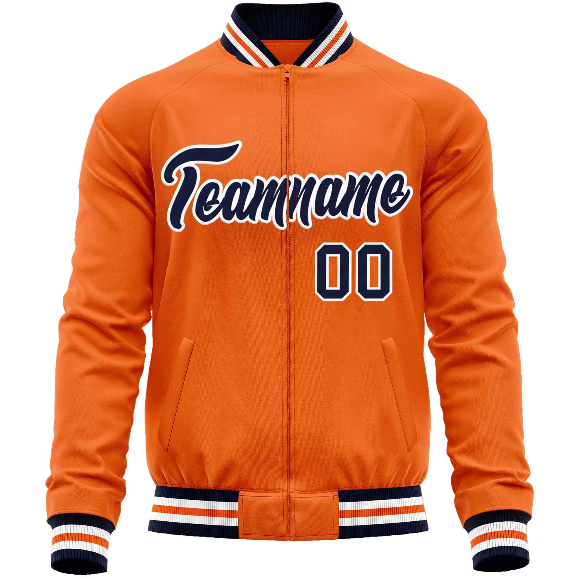 Custom Orange Navy Classic Style Varsity Full-Zip Letterman Baseball Jacket