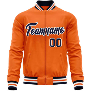 Custom Orange Navy Classic Style Varsity Full-Zip Letterman Baseball Jacket