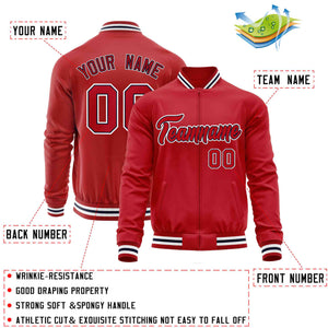 Custom Red White Classic Style Varsity Full-Zip Letterman Baseball Jacket