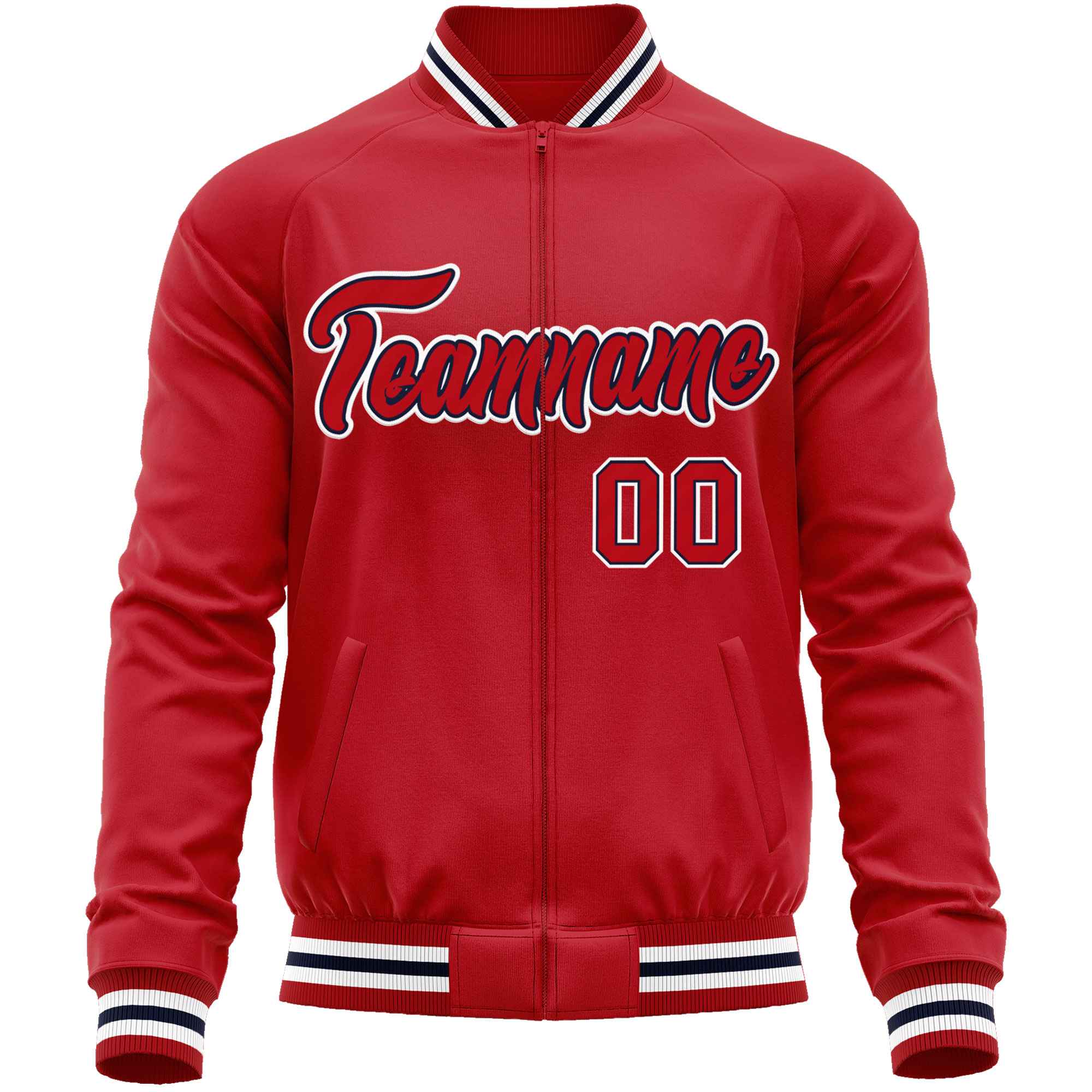 Custom Red White Classic Style Varsity Full-Zip Letterman Baseball Jacket