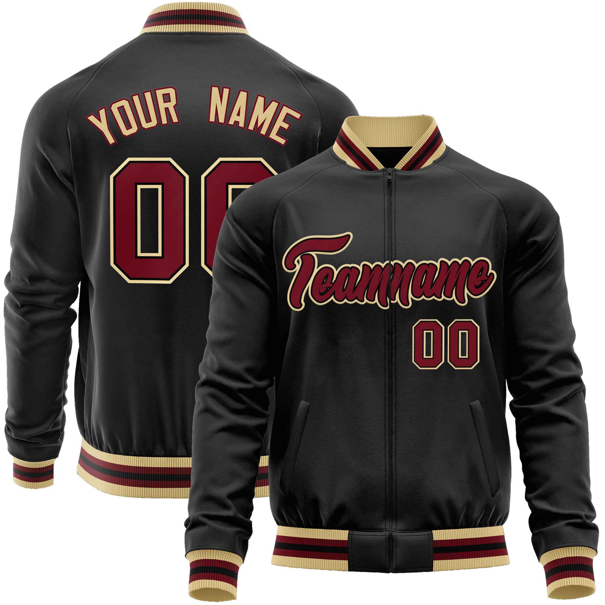 Custom Black Crimson Classic Style Varsity Full-Zip Letterman Baseball Jacket