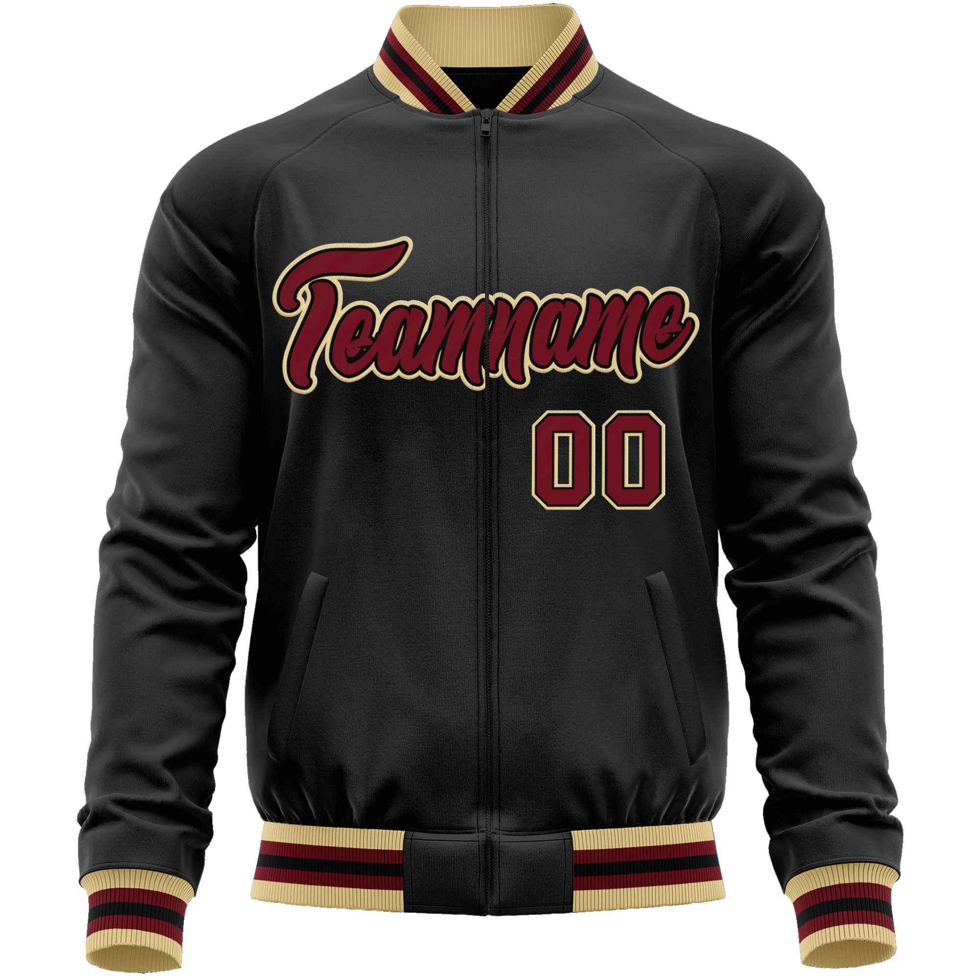 Custom Black Crimson Classic Style Varsity Full-Zip Letterman Baseball Jacket