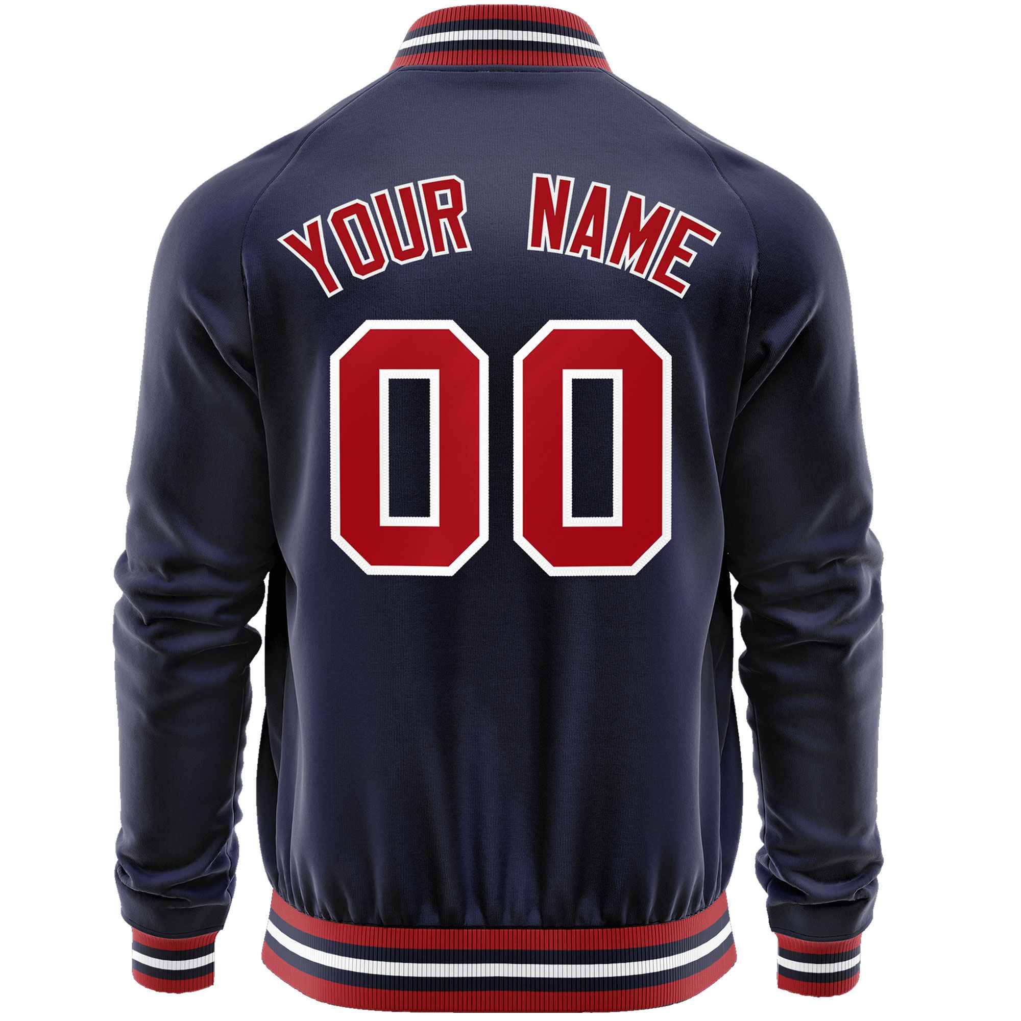 Custom Navy Red Classic Style Varsity Full-Zip Letterman Baseball Jacket