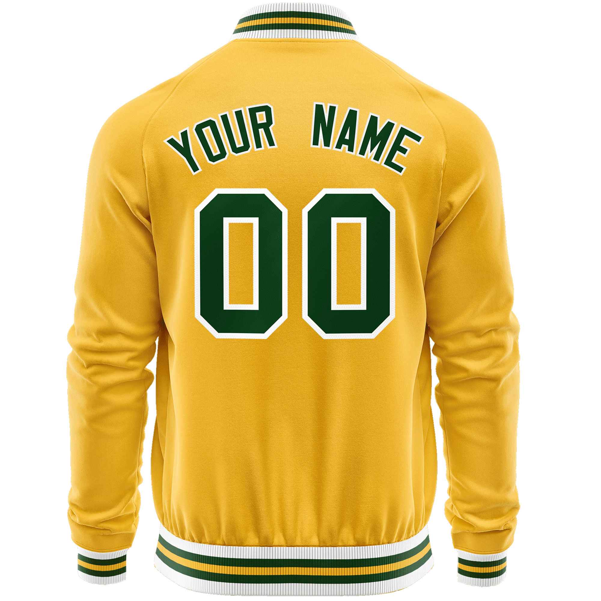 Custom Gold Green Classic Style Varsity Full-Zip Letterman Baseball Jacket