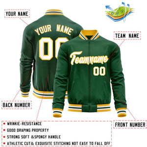 Custom Green White Classic Style Varsity Full-Zip Letterman Baseball Jacket