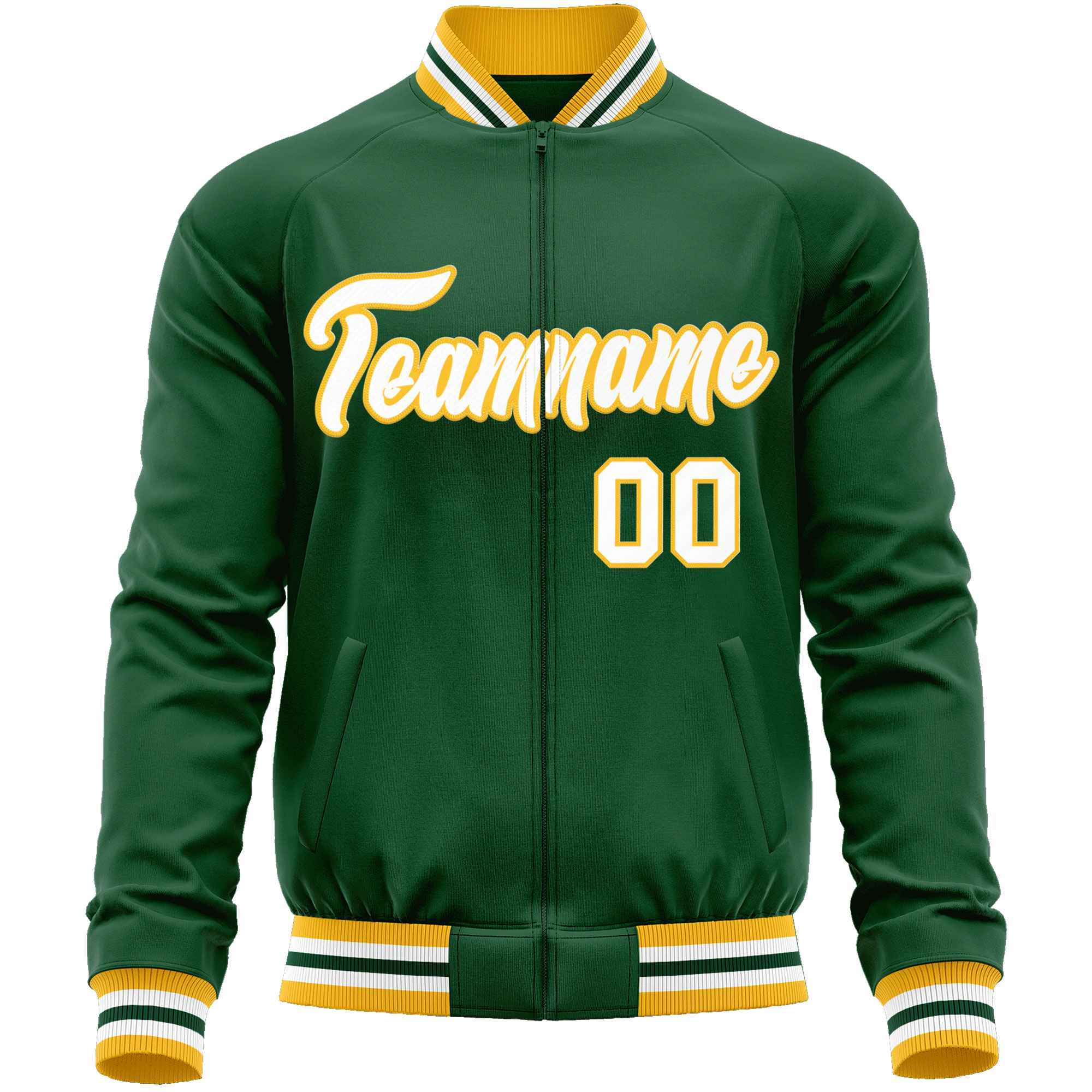 Custom Green White Classic Style Varsity Full-Zip Letterman Baseball Jacket