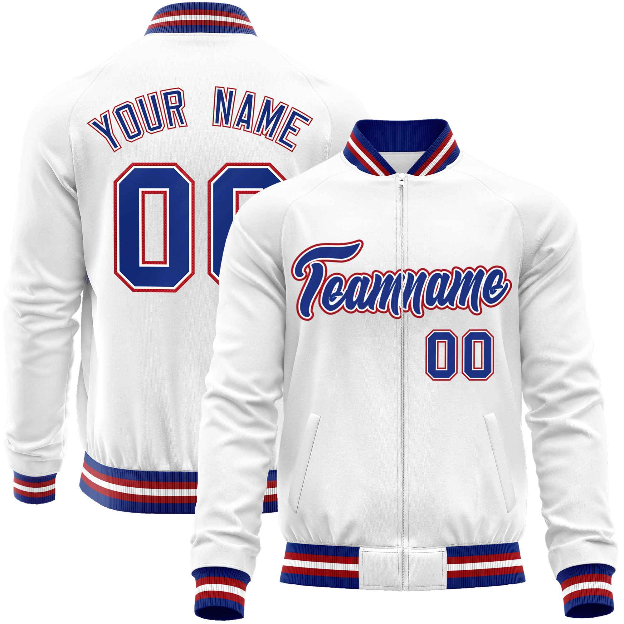 Custom White Royal Classic Style Varsity Full-Zip Letterman Baseball Jacket