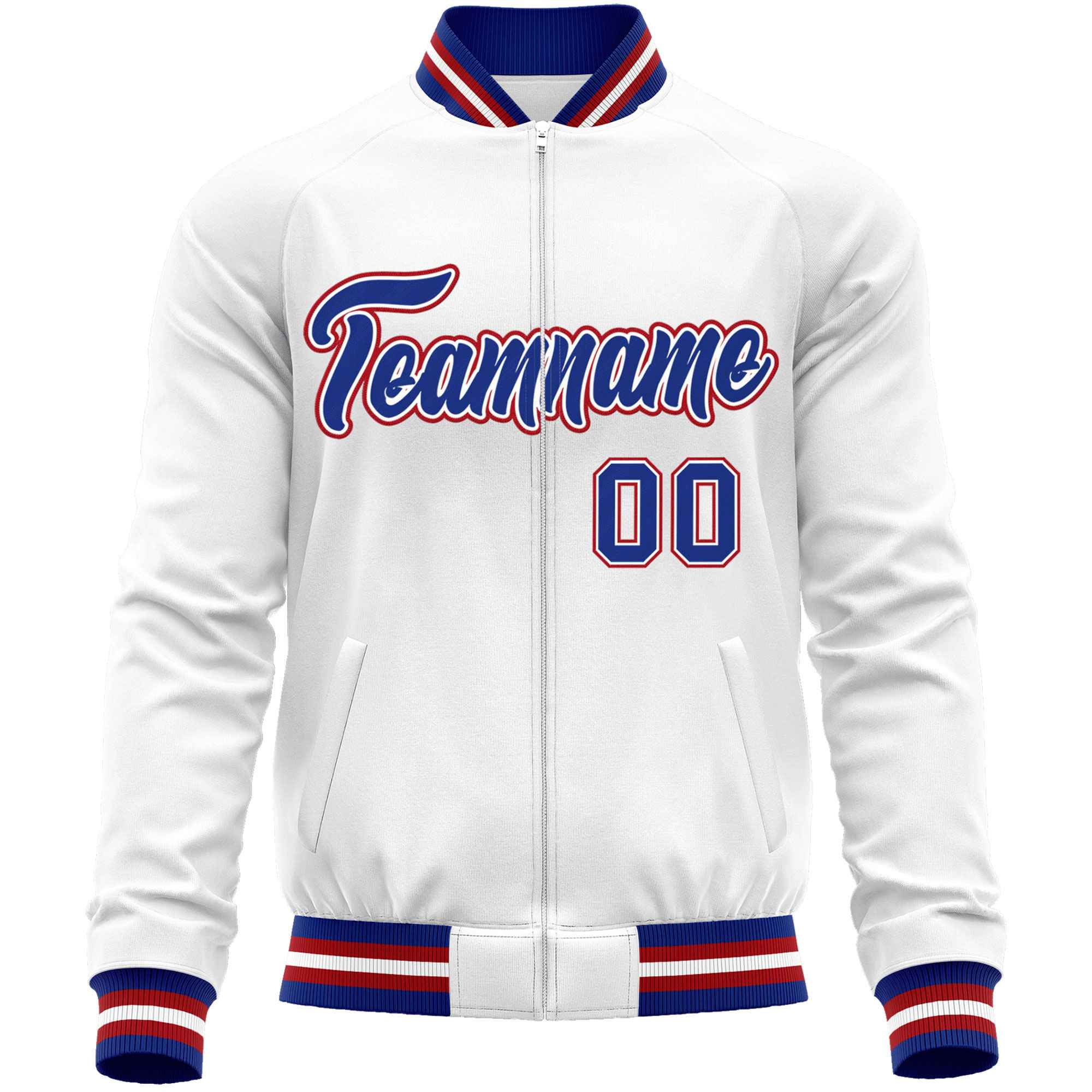 Custom White Royal Classic Style Varsity Full-Zip Letterman Baseball Jacket