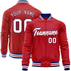 Custom Red White Classic Style Varsity Full-Zip Letterman Baseball Jacket