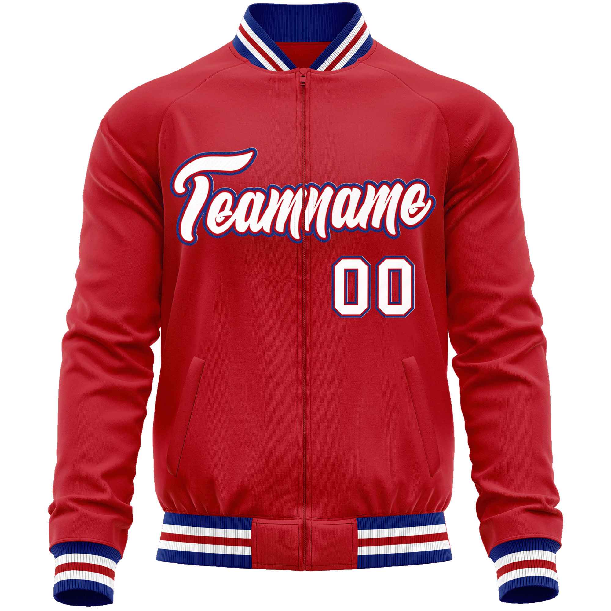 Custom Red White Classic Style Varsity Full-Zip Letterman Baseball Jacket