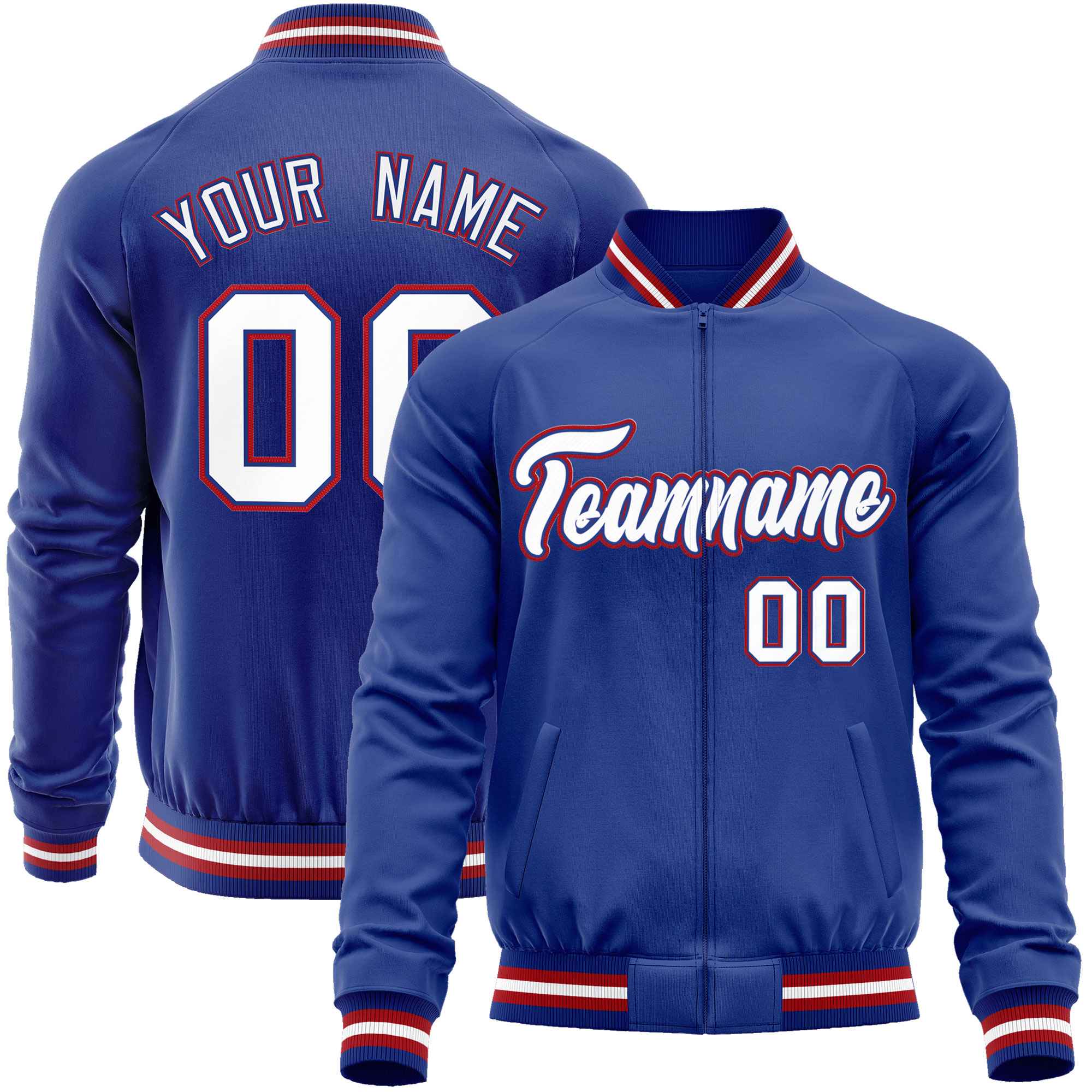 Custom Royal White Classic Style Varsity Full-Zip Letterman Baseball Jacket