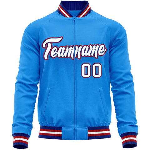 Custom Powder Blue White Classic Style Varsity Full-Zip Letterman Baseball Jacket