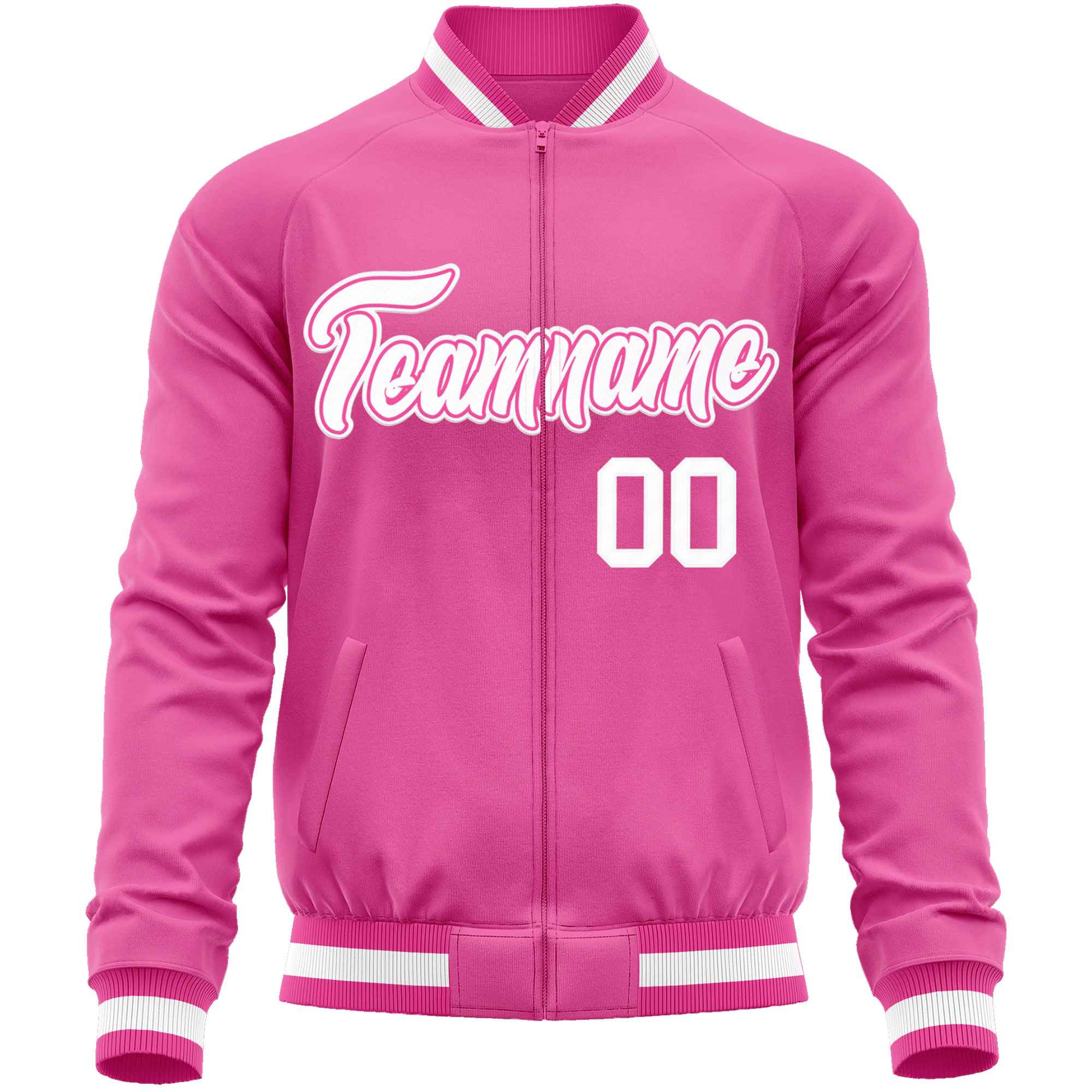 Custom Pink White Classic Style Varsity Full-Zip Letterman Baseball Jacket