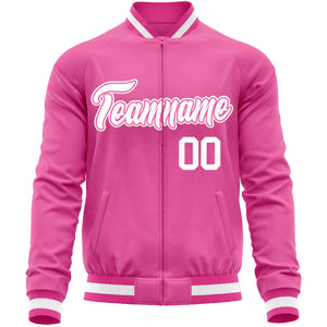 Custom Pink White Classic Style Varsity Full-Zip Letterman Baseball Jacket