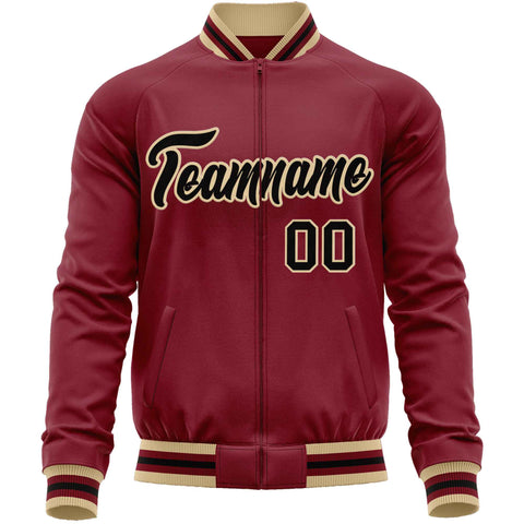 Custom Crimson Black Classic Style Varsity Full-Zip Letterman Baseball Jacket