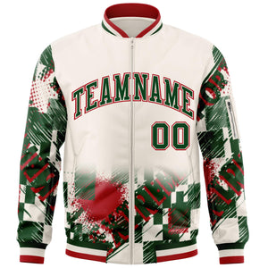 Custom Cream Green-Red Varsity Full-Zip Street Graffiti Pattern Letterman Jacket