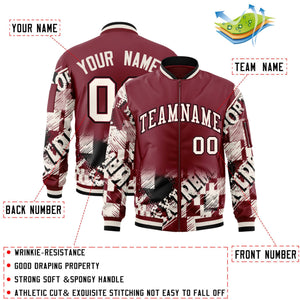 Custom Crimson Cream-Black Varsity Full-Zip Street Graffiti Pattern Letterman Jacket