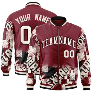 Custom Crimson Cream-Black Varsity Full-Zip Street Graffiti Pattern Letterman Jacket