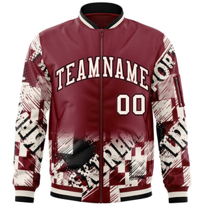 Custom Crimson Cream-Black Varsity Full-Zip Street Graffiti Pattern Letterman Jacket