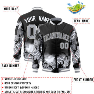 Custom Black Gray-White Varsity Full-Zip Street Graffiti Pattern Letterman Jacket