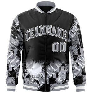 Custom Black Gray-White Varsity Full-Zip Street Graffiti Pattern Letterman Jacket