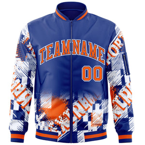 Custom Royal Orange-White Varsity Full-Zip Street Graffiti Pattern Letterman Jacket