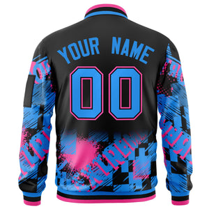 Custom Black Powder Blue-Pink Varsity Full-Zip Street Graffiti Pattern Letterman Jacket