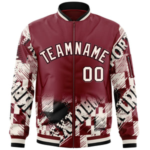 Custom Crimson Cream-Black Varsity Full-Zip Street Graffiti Pattern Letterman Jacket