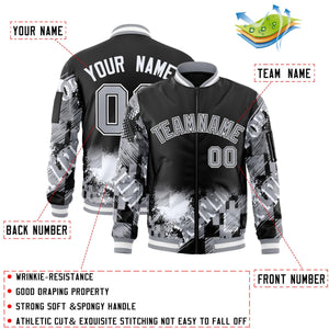 Custom Black Gray-White Varsity Full-Zip Street Graffiti Pattern Letterman Jacket