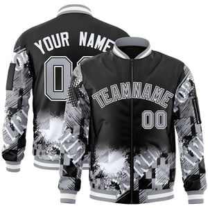 Custom Black Gray-White Varsity Full-Zip Street Graffiti Pattern Letterman Jacket