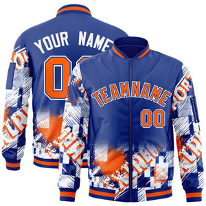 Custom Royal Orange-White Varsity Full-Zip Street Graffiti Pattern Letterman Jacket