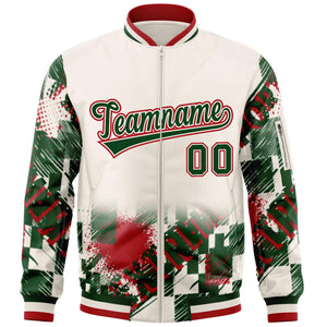 Custom Cream Green-Red Varsity Full-Zip Street Graffiti Pattern Letterman Jacket