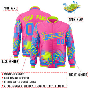 Custom Pink Powder Blue-Neon Green Varsity Full-Zip Street Graffiti Pattern Letterman Jacket