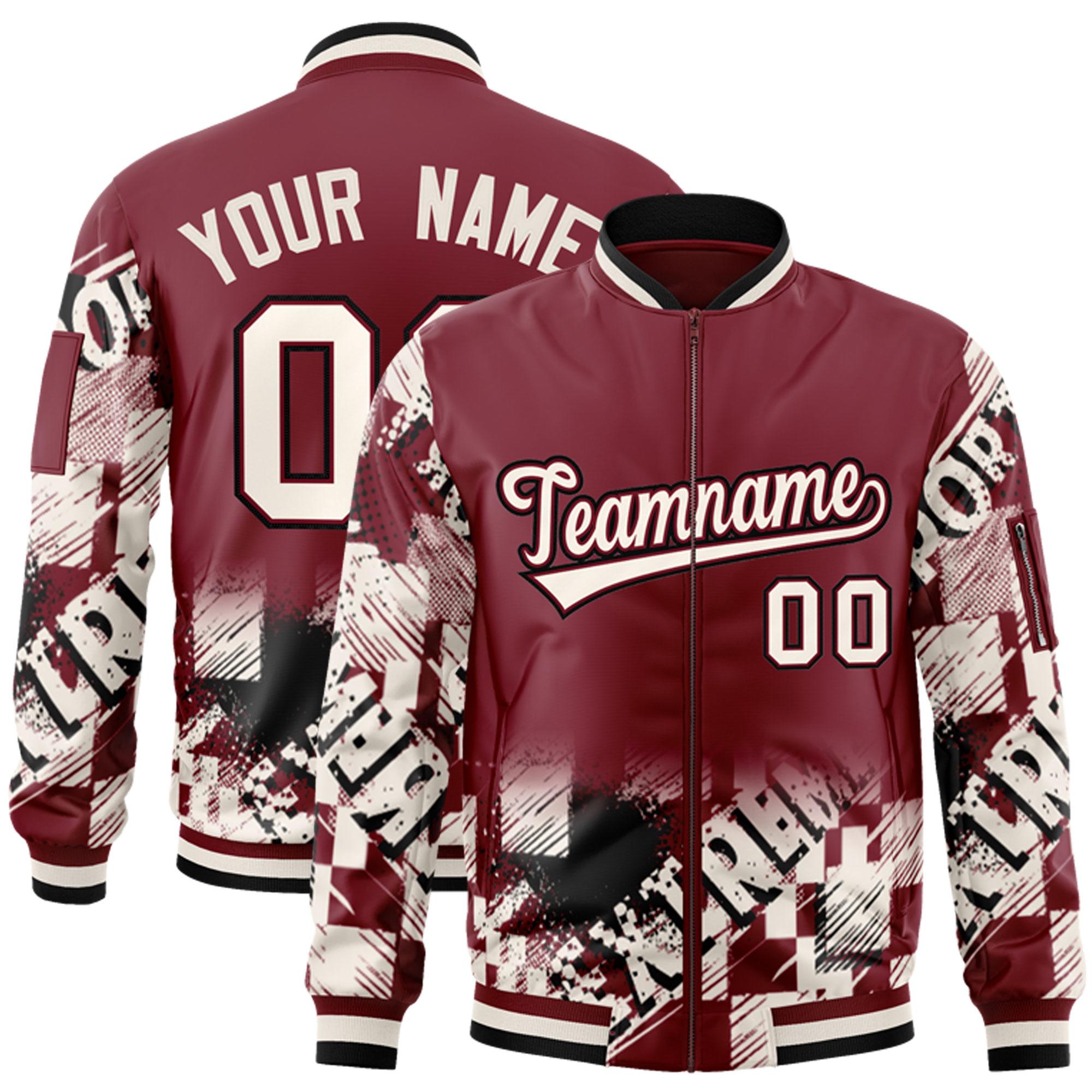 Custom Crimson Cream-Black Varsity Full-Zip Street Graffiti Pattern Letterman Jacket